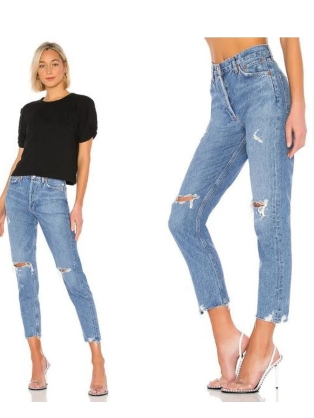 Agolde "Jamie" Light Blue Distressed Ankle Jeans Size 28!
